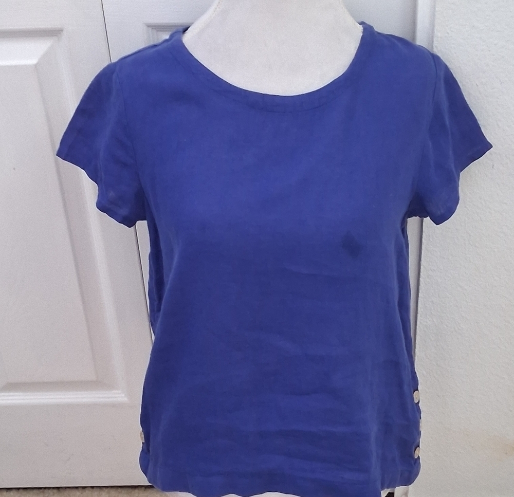 Cynthia Rowley 100% Linen Cobalt Blue Blouse With Button Detail Size S
